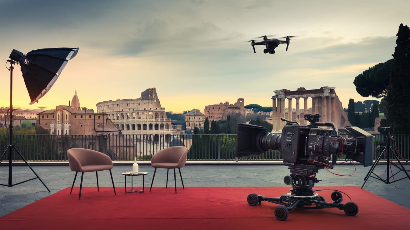 Set cinematografico italiano con elementi AI