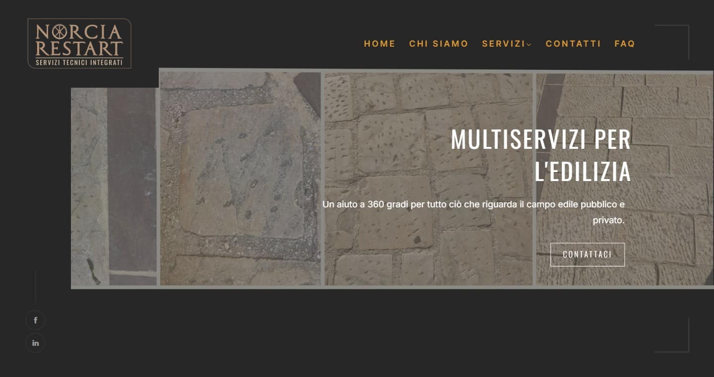 Homepage del sito web di Norcia Restart, azienda di servizi tecnici in Umbria