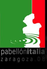 Logo pabellon italia zaragoza.08 su fondo tricolore verde, bianco e rosso