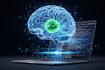 rge Reasoning Models - AI brain connecting to web development code