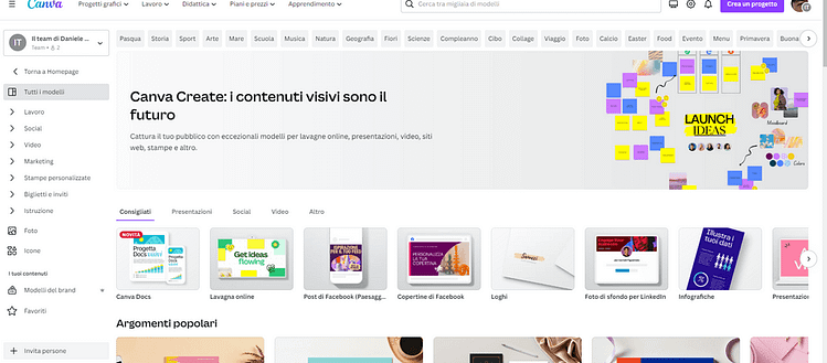 Canva seleziona modelli