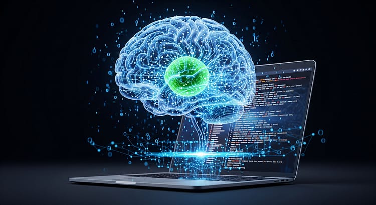 rge Reasoning Models - AI brain connecting to web development code