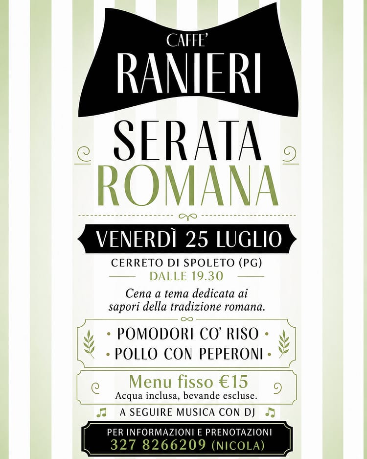 Locandina evento Serata Romana per Caffè Ranieri