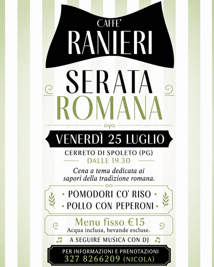 Locandina evento Serata Romana per Caffè Ranieri