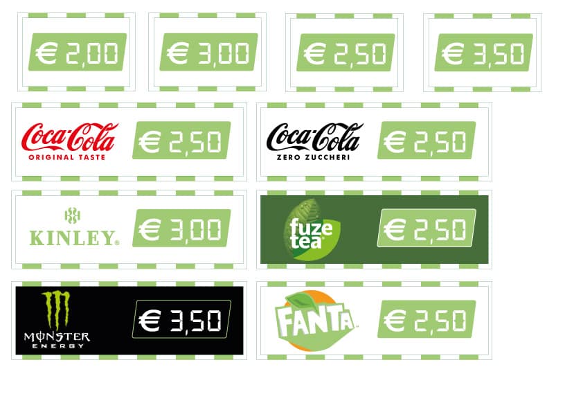 Caffè Ranieri - Cartellini bevande in tonalità di verde